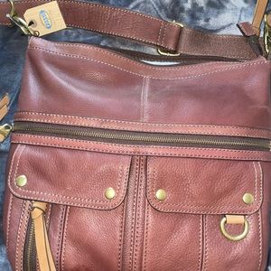 Fossil Espresso color leather crossbody with tags, never used brand new.